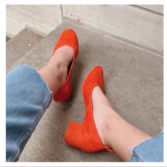 & Other Stories Shoes - & Other Stories- Women Suede Ballet Pumps Block Heel Orange